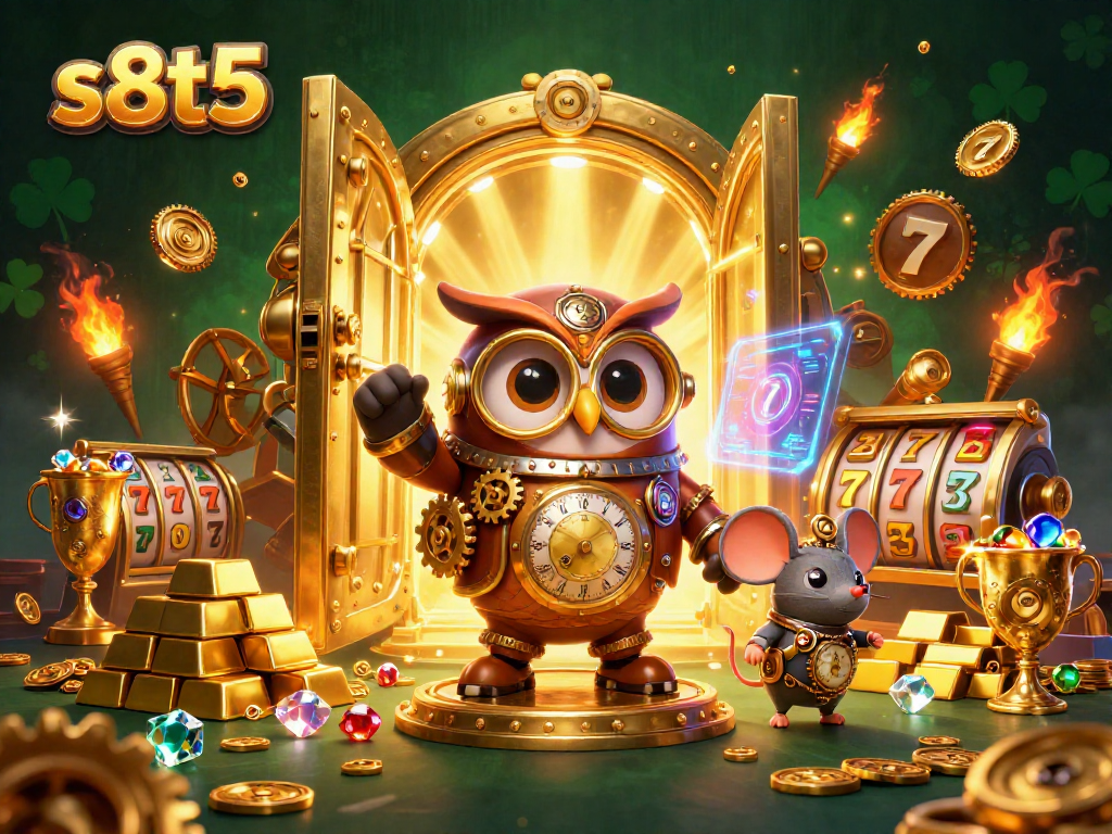 Spin and win with s8t5's stunning 3D casino scene overflowing with treasures and vibrant excitement.