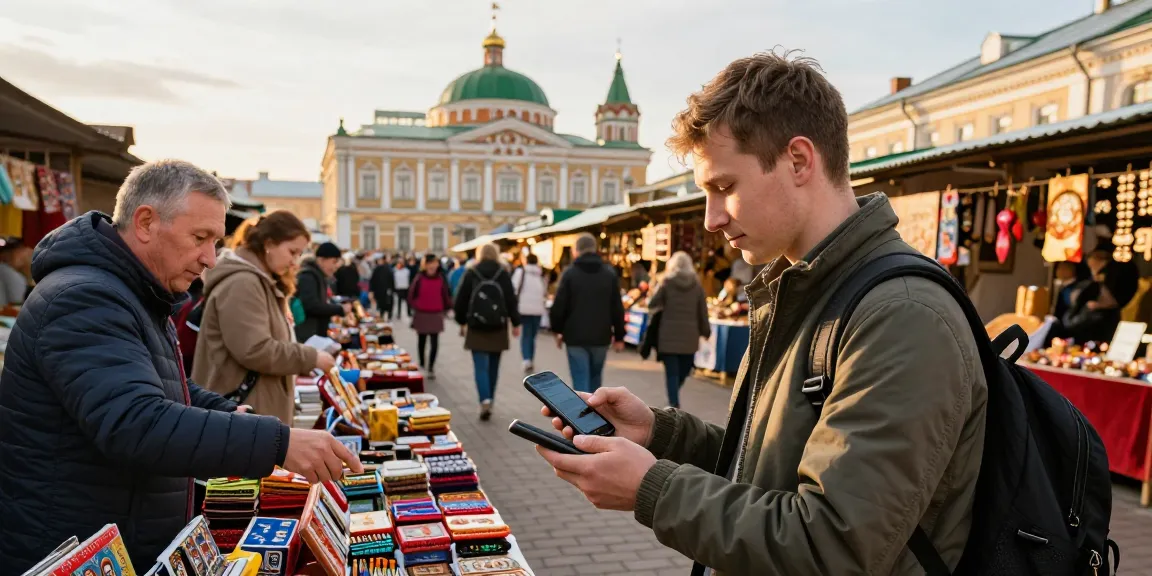 Usando https://payinrussia.com/ para pagar en un mercado ruso lleno de vida y colores