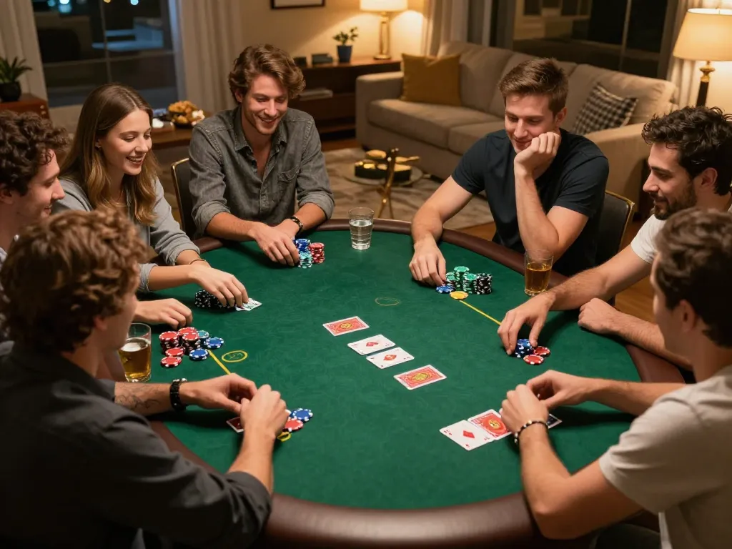 Friends engaging in a poker night, showcasing exciting gameplay at keonhacai5.