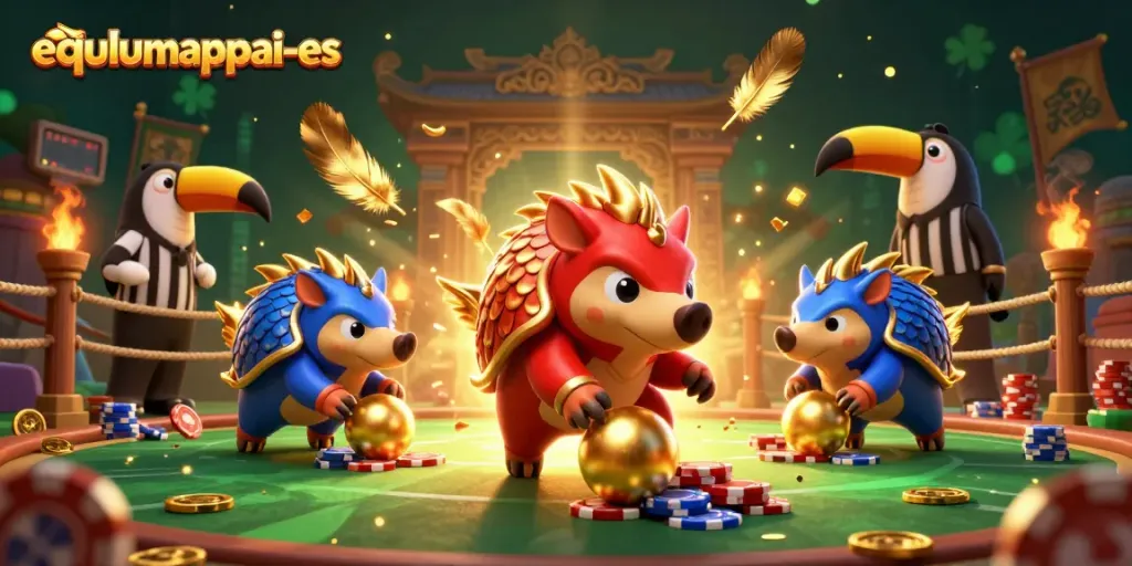 Engage in thrilling gameplay with equlumappai-es as rival pangolins compete in a vibrant casino showdown.