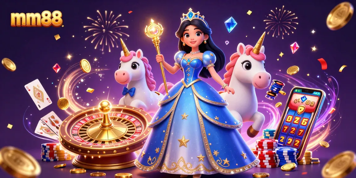 Experience the excitement of mm88 with a magical casino scene filled with sparkling gems and golden coins.