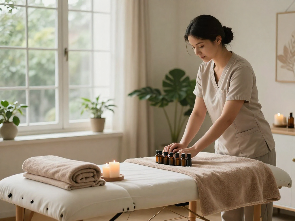 Home massage therapy setup offering 부천출장안마 services for relaxation.