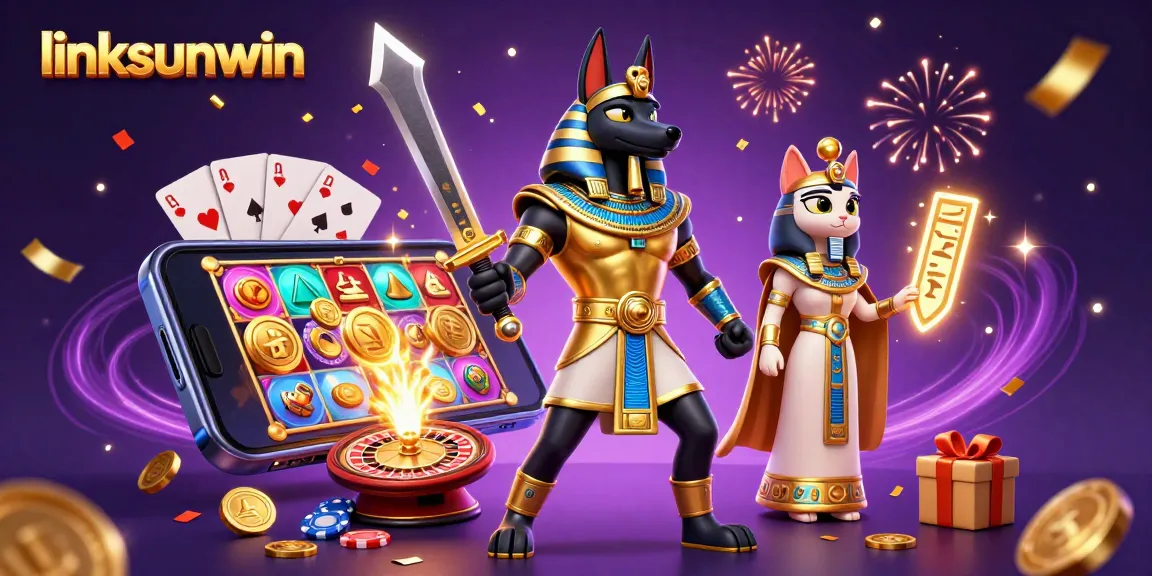 Engage with linksunwin's vibrant casino experience featuring Anubis and Bastet amidst thrilling gaming elements.