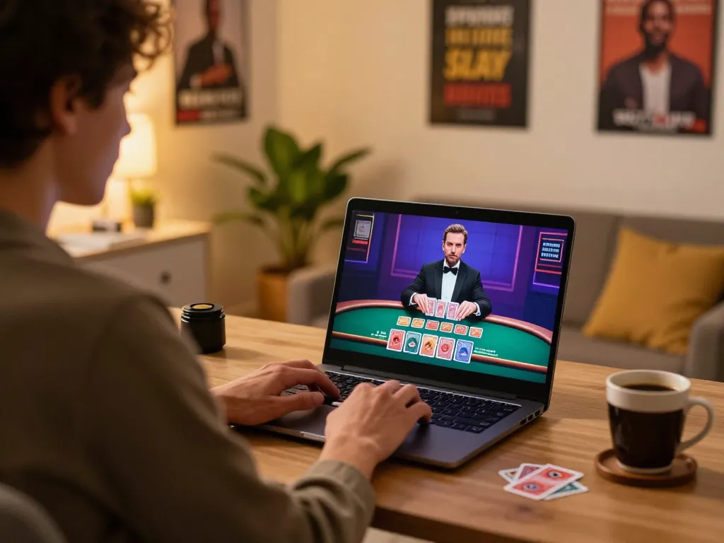 Engage with Nhà cái 78WIN through live dealer blackjack in a cozy home setting.