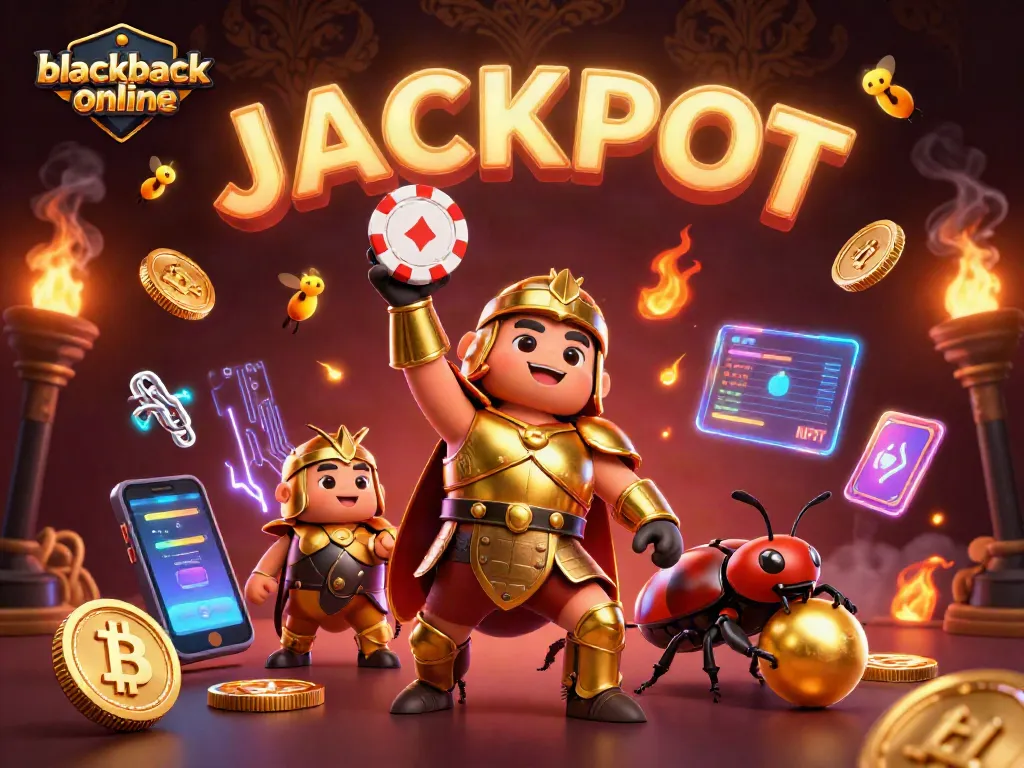 Juega blackjack online mientras un escarabajo hercúleo celebra su victoria en un casino virtual.