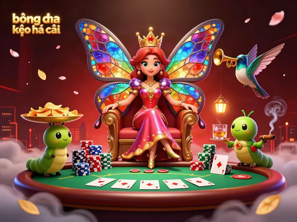 Experience the thrill of bóng đá kèo nhà cái in a vibrant animated scene with unique characters and casino elements.