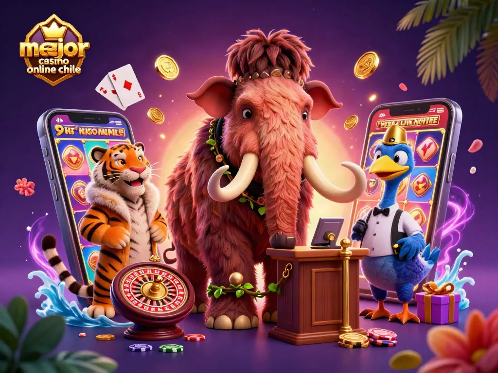 Disfruta del mejor casino online chile con esta ilustración detallada de una entrada a un casino animado.