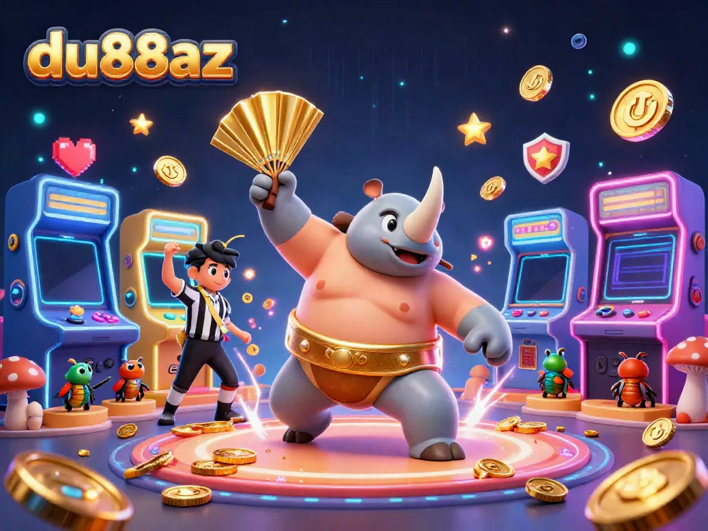 Experience thrilling wins at du88az with a vibrant, action-packed 3D casino scene featuring playful characters.