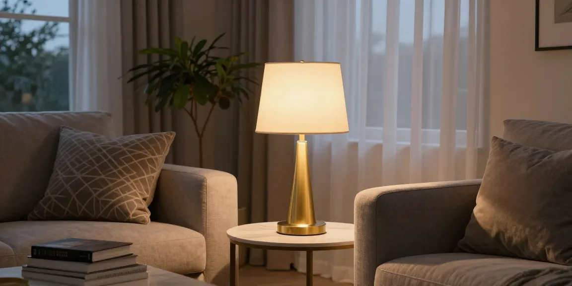 Elegant living room featuring a stylish lampara de mesa dorada on a side table, enhancing ambiance.
