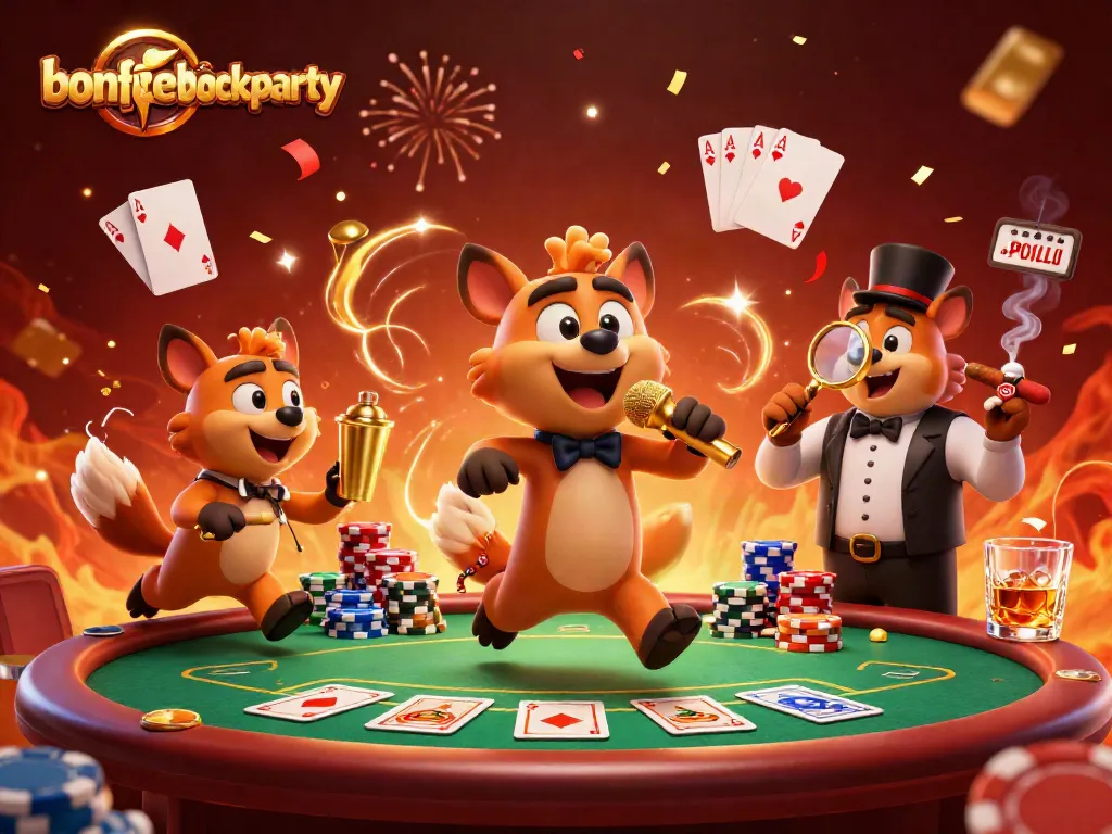 Experience the bonfireblockparty excitement with animated hyenas at a lively comedy casino