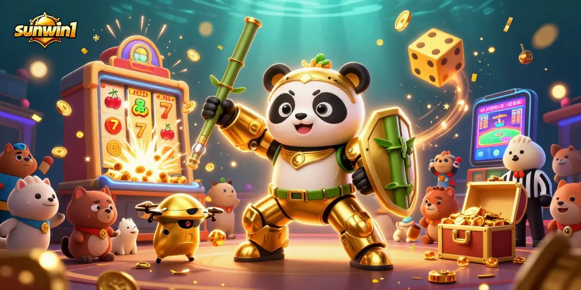 Experience thrilling gameplay at sunwin1 with a vibrant 3D casino illustration featuring dynamic slot activities.