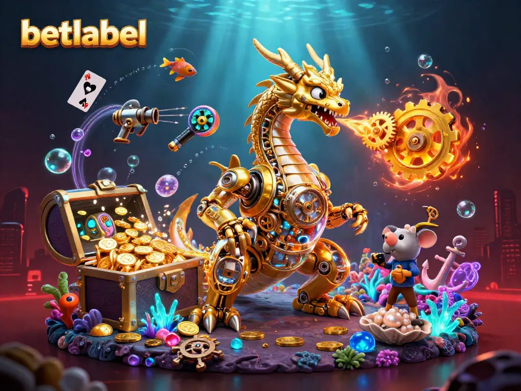 Engage with betlabel's thrilling casino games featuring a golden dragon and dazzling underwater treasures.