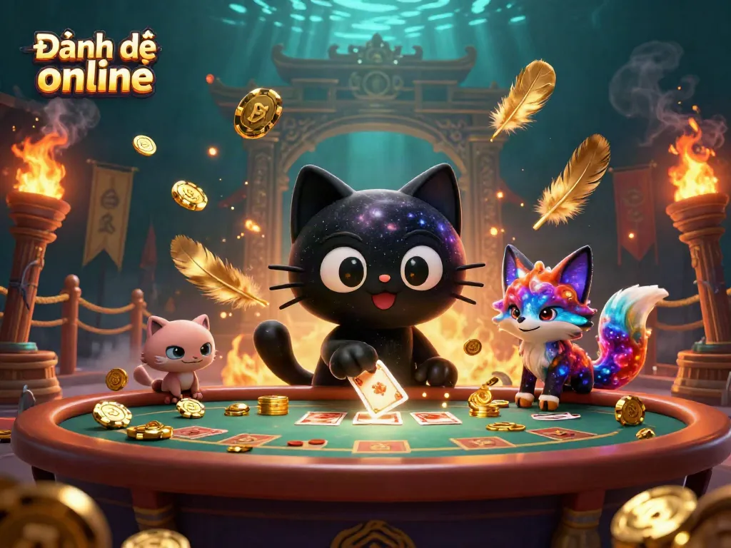 Experience Đánh đề online with a vibrant 3D casino scene featuring a black hole cat and colorful nebula fox.