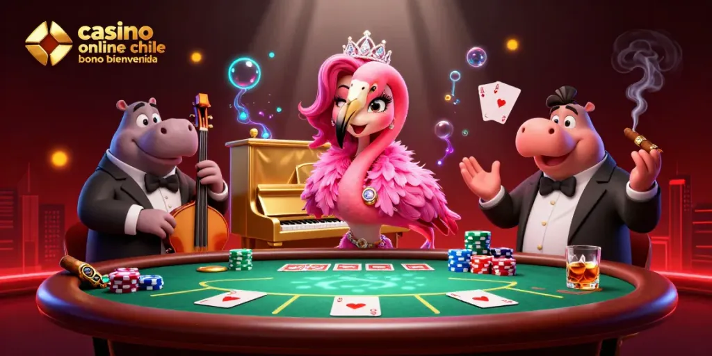 Gana con el casino online chile bono bienvenida en una escena ilustrativa llena de acción.