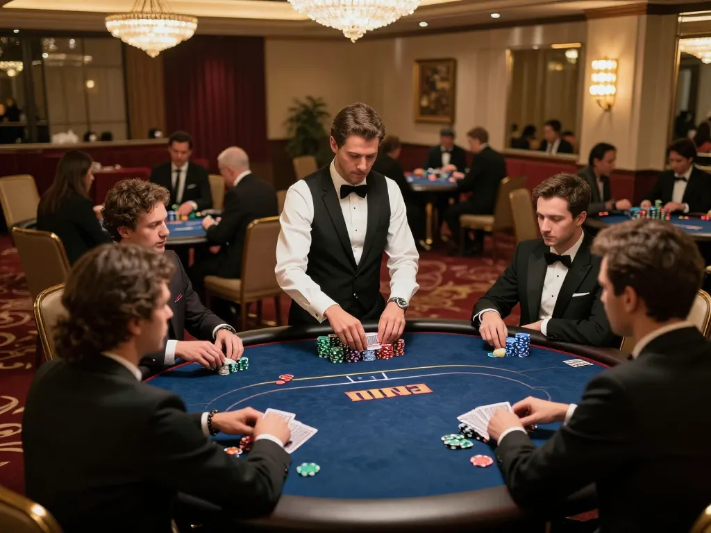 fa88vn players engaging in a high-stakes poker game at a luxurious casino.