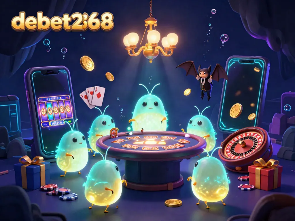 Bet on exciting wins with debet2868 in a vibrant cave casino illuminated by glowing worms.