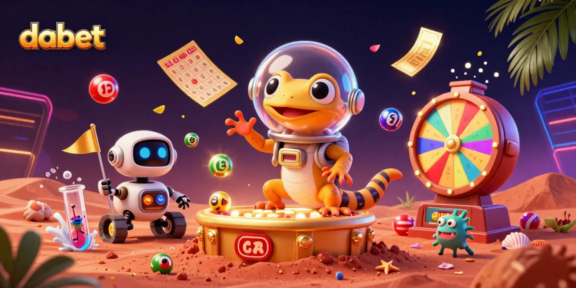 Engage with dabet’s vibrant lottery scene featuring a Martian gecko and dynamic game elements.