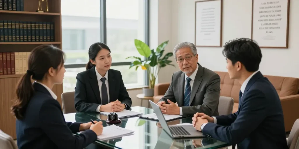 Homepage of J.K. Chaudhary law firm, showcasing a professional lawyer-client consultation
