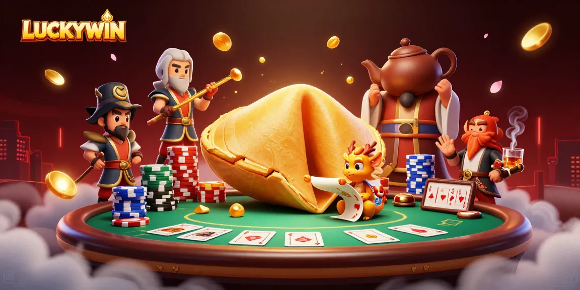 LUCKYWIN delivers exciting casino gameplay with a vibrant scene of golden fortune themes and poker elements.