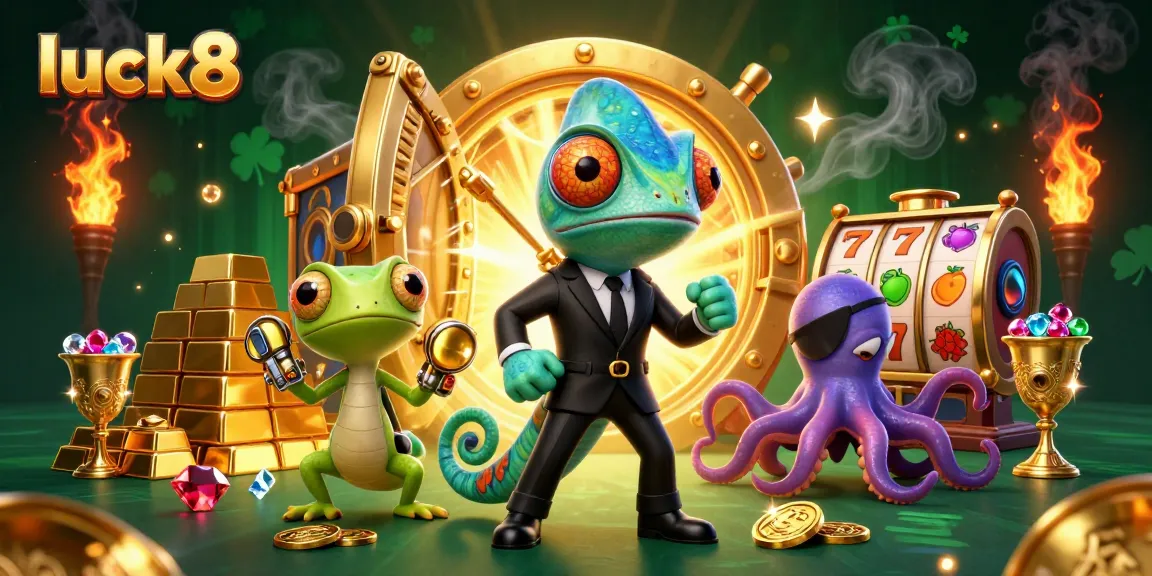 Experience thrilling jackpot adventures at luck8 with a secret agent chameleon, tech-savvy gecko, and villainous octopus.